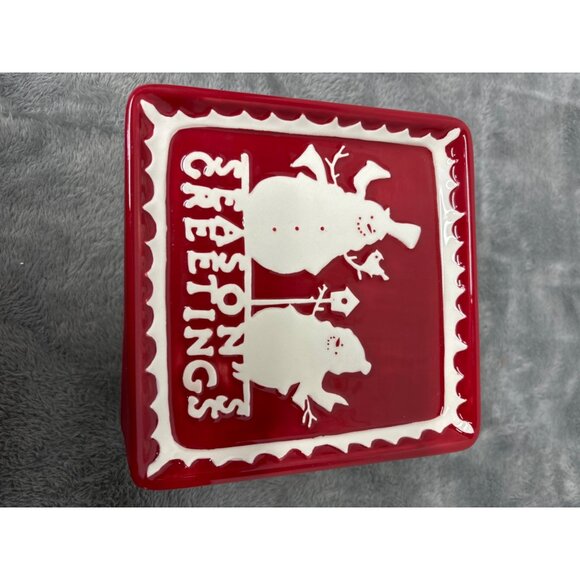 Sur La Table Holiday Dessert Plates Ceramic Seasons Greetings Set of 6 Square - Picture 6 of 6